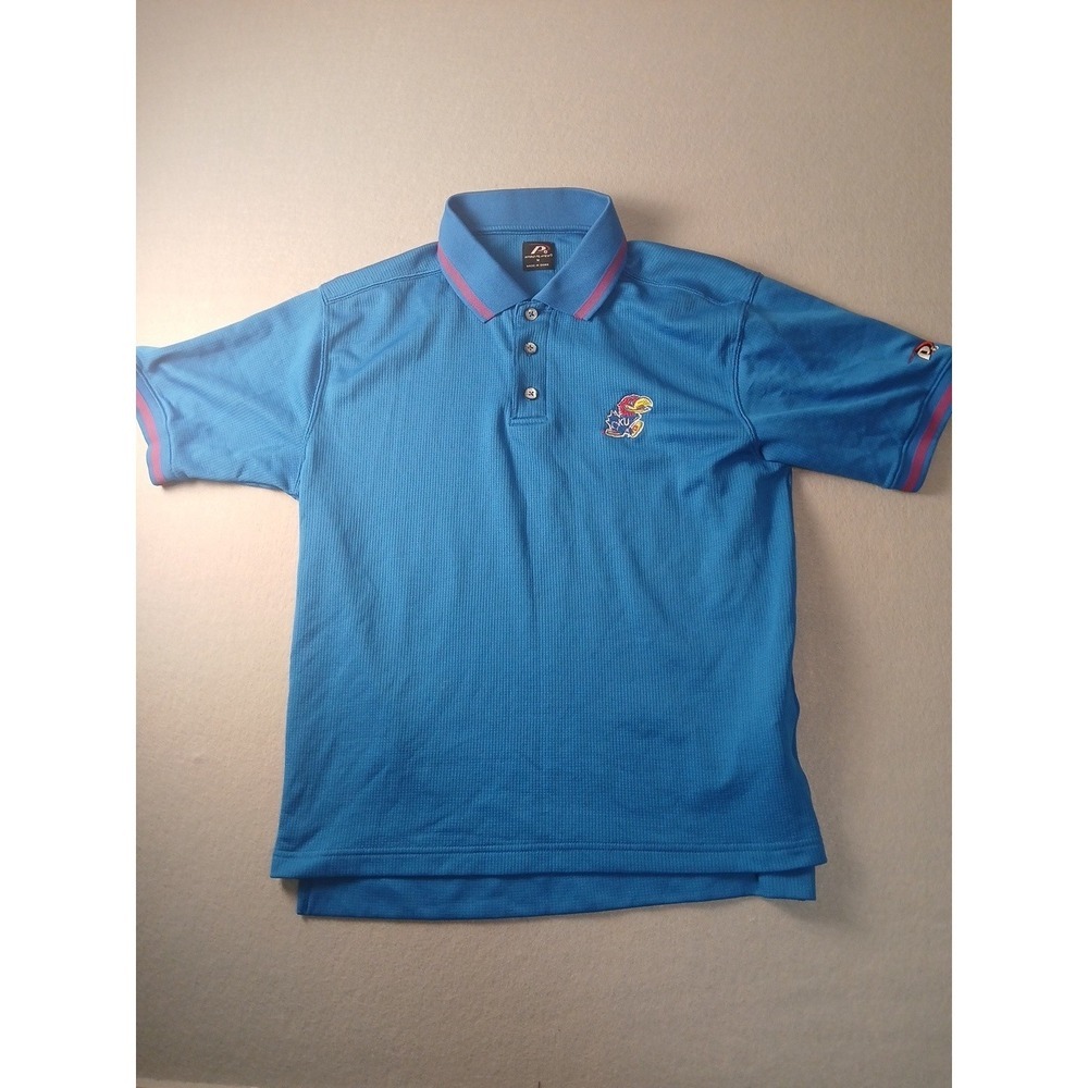VTG Pro Player Kansas Jayhawks NCAA Blue Short Sleeve Golf Polo Men's Size M